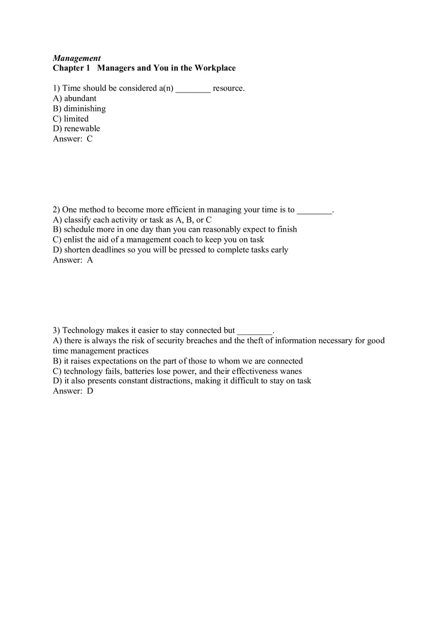 Managers and You in the Workplace Answer Key Part 1 - Page 1