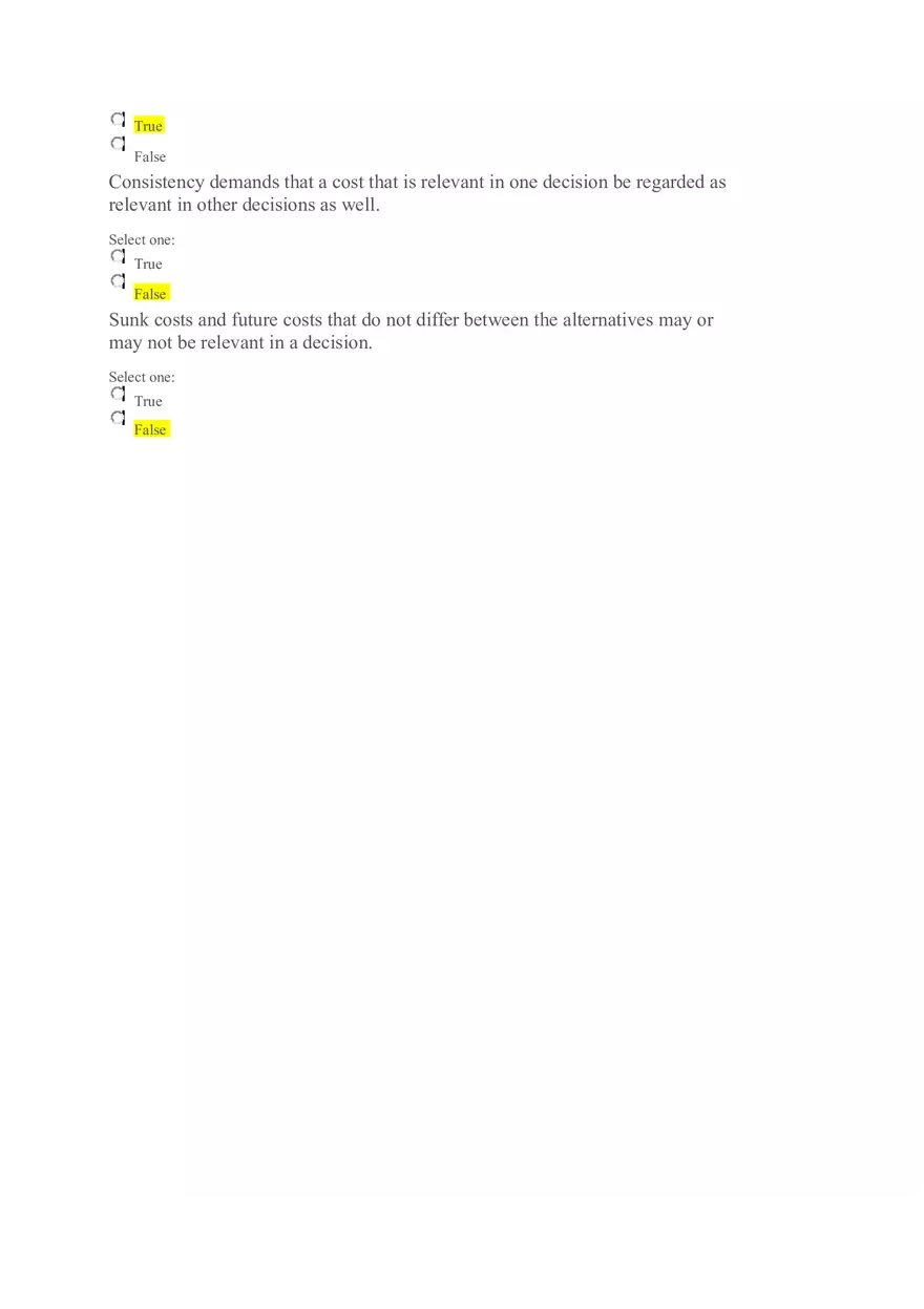 Decision-Making in Managerial Accounting (T or F) - Page 2