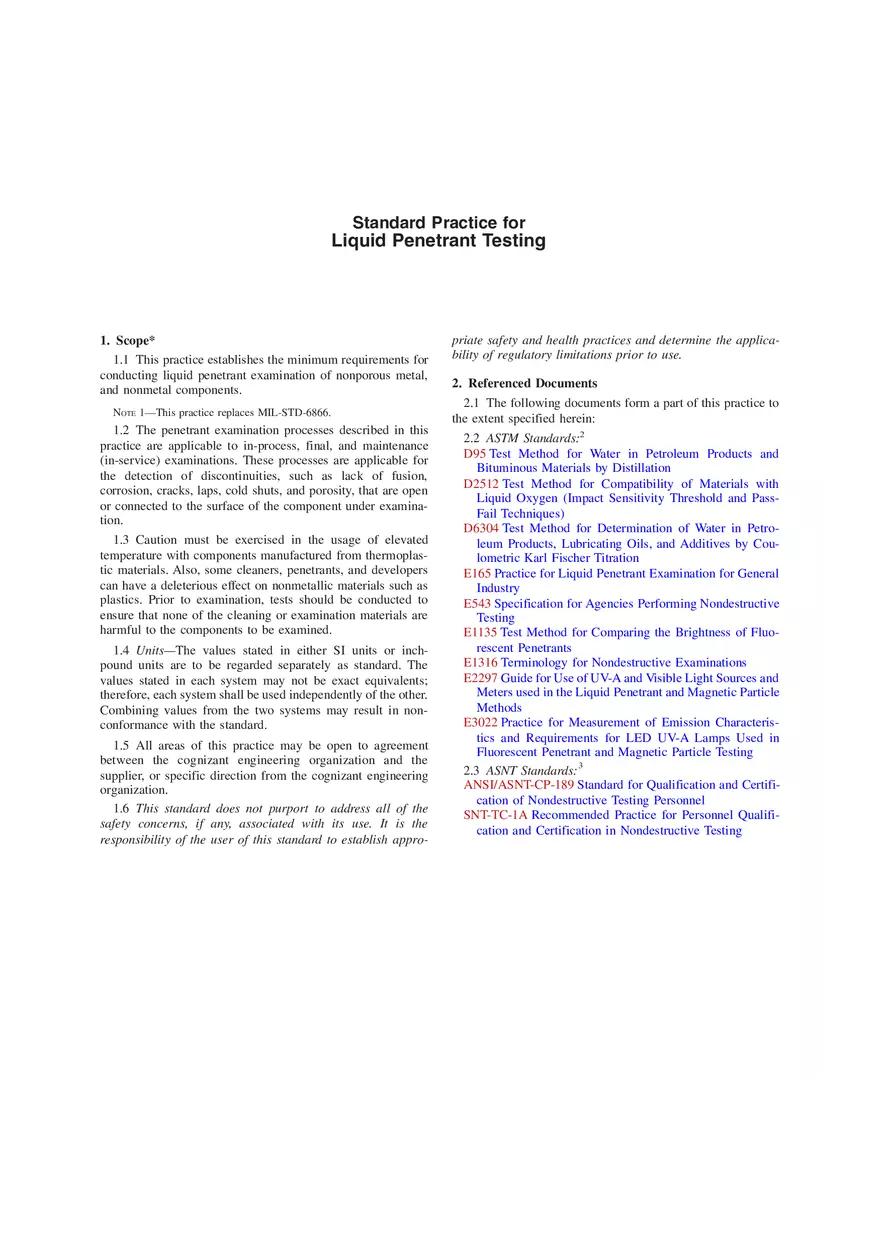 Standard Practice for Liquid Penetrant Testing - Page 1