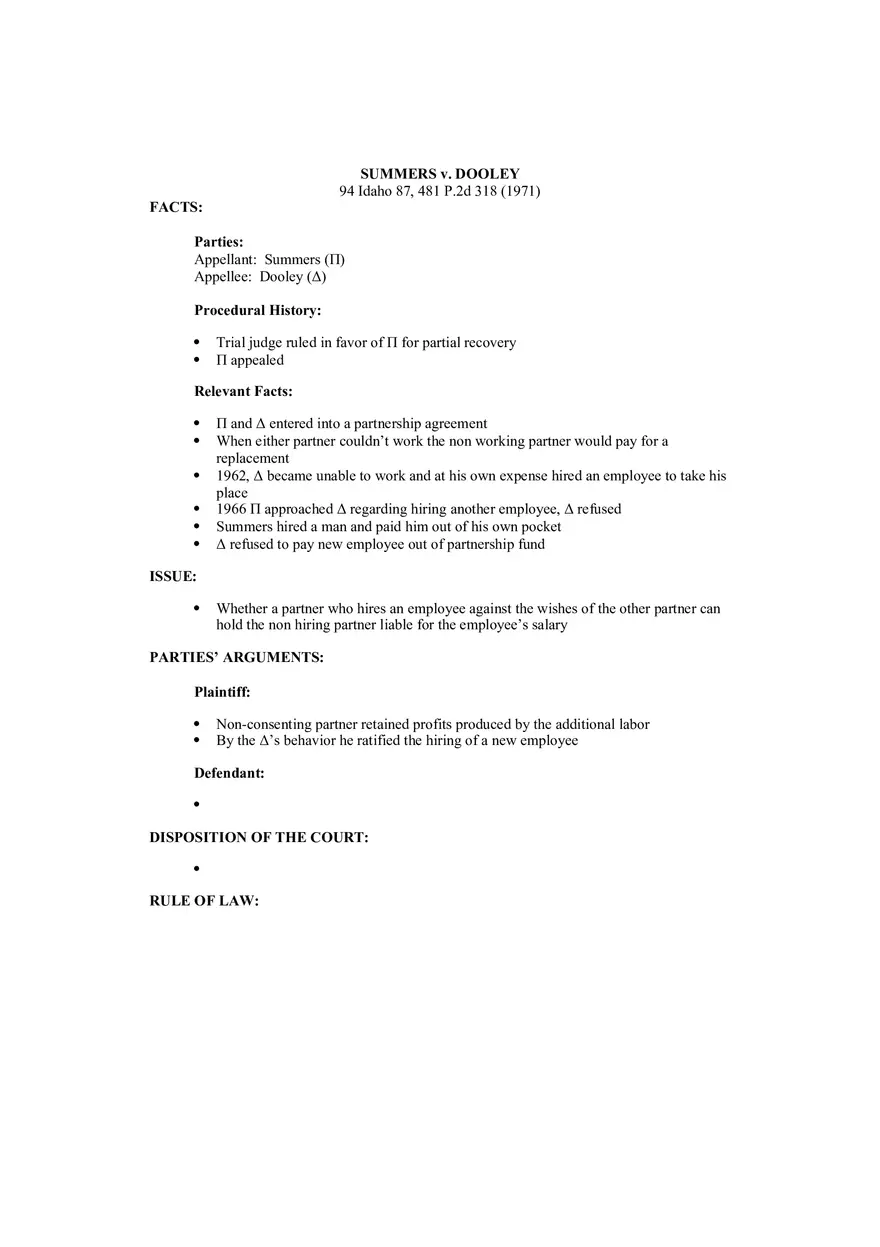 Summers v. Dooley - Lecture Notes - Page 1