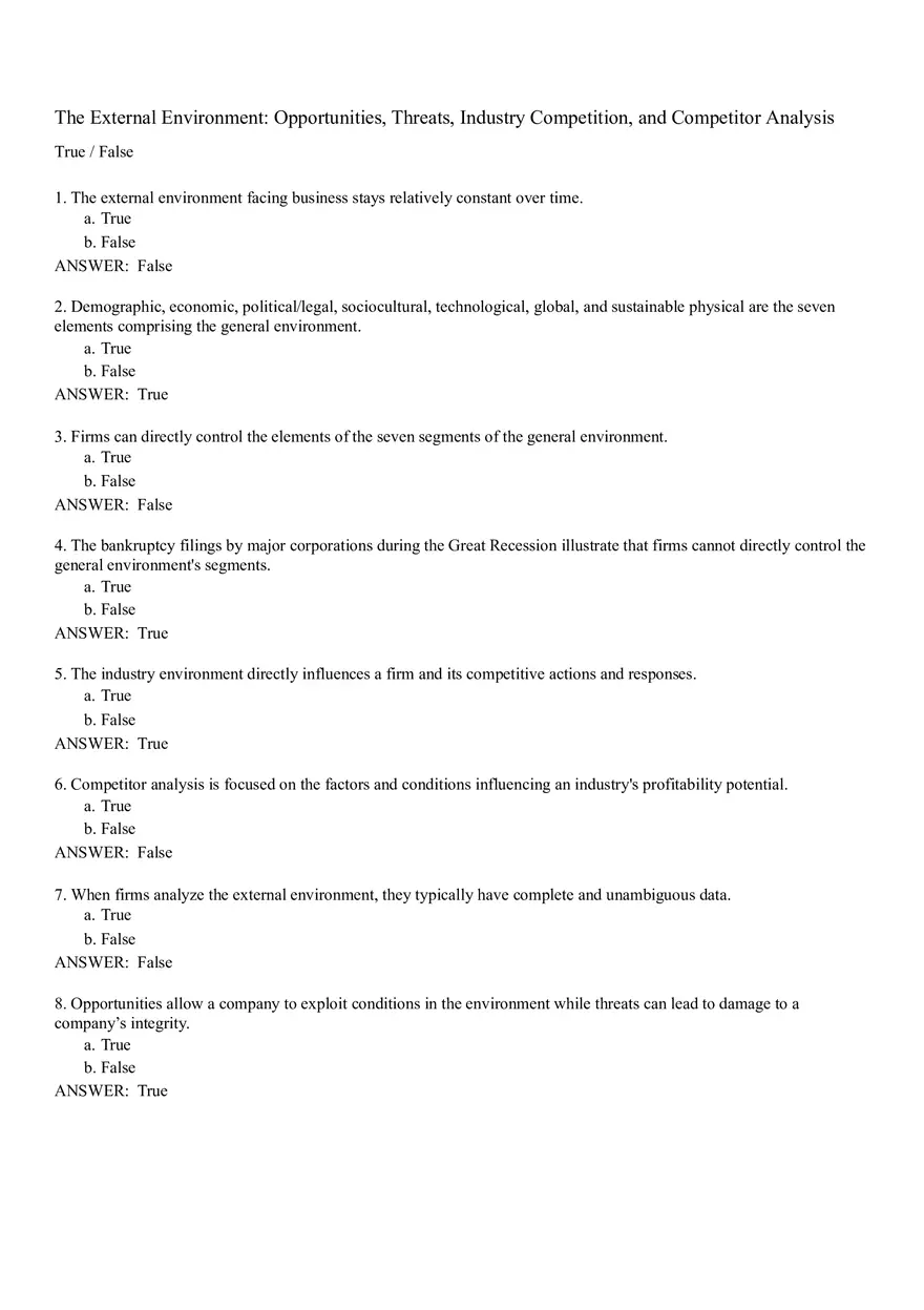 The External Environment - Opportunities, Threats, Industry Competition, and Competitor Analysis Part 1 - Page 1