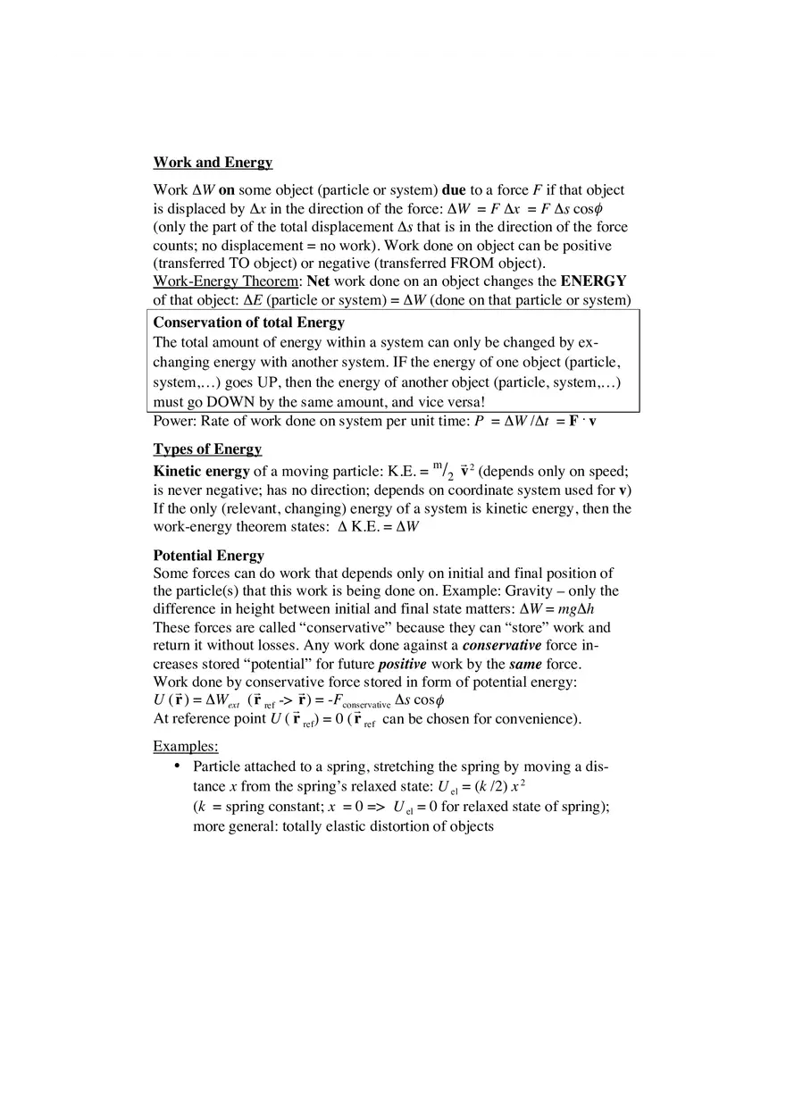 Conceptual Physics Summary of Formula Sheet - Page 9