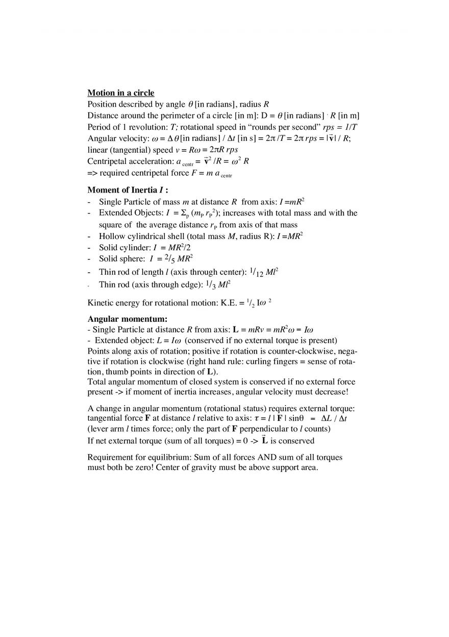Conceptual Physics Summary of Formula Sheet - Page 11