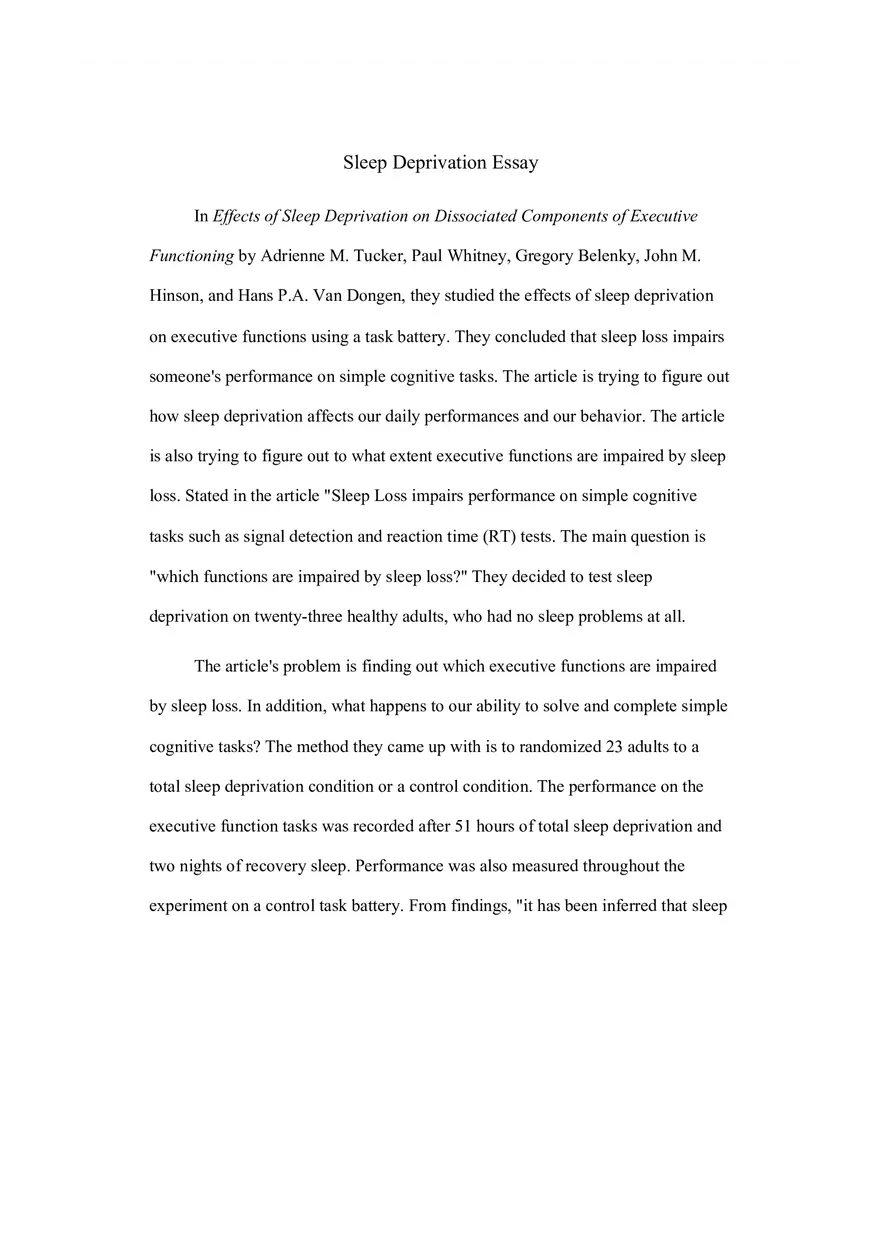 Sleep Deprivation Essay - Page 1