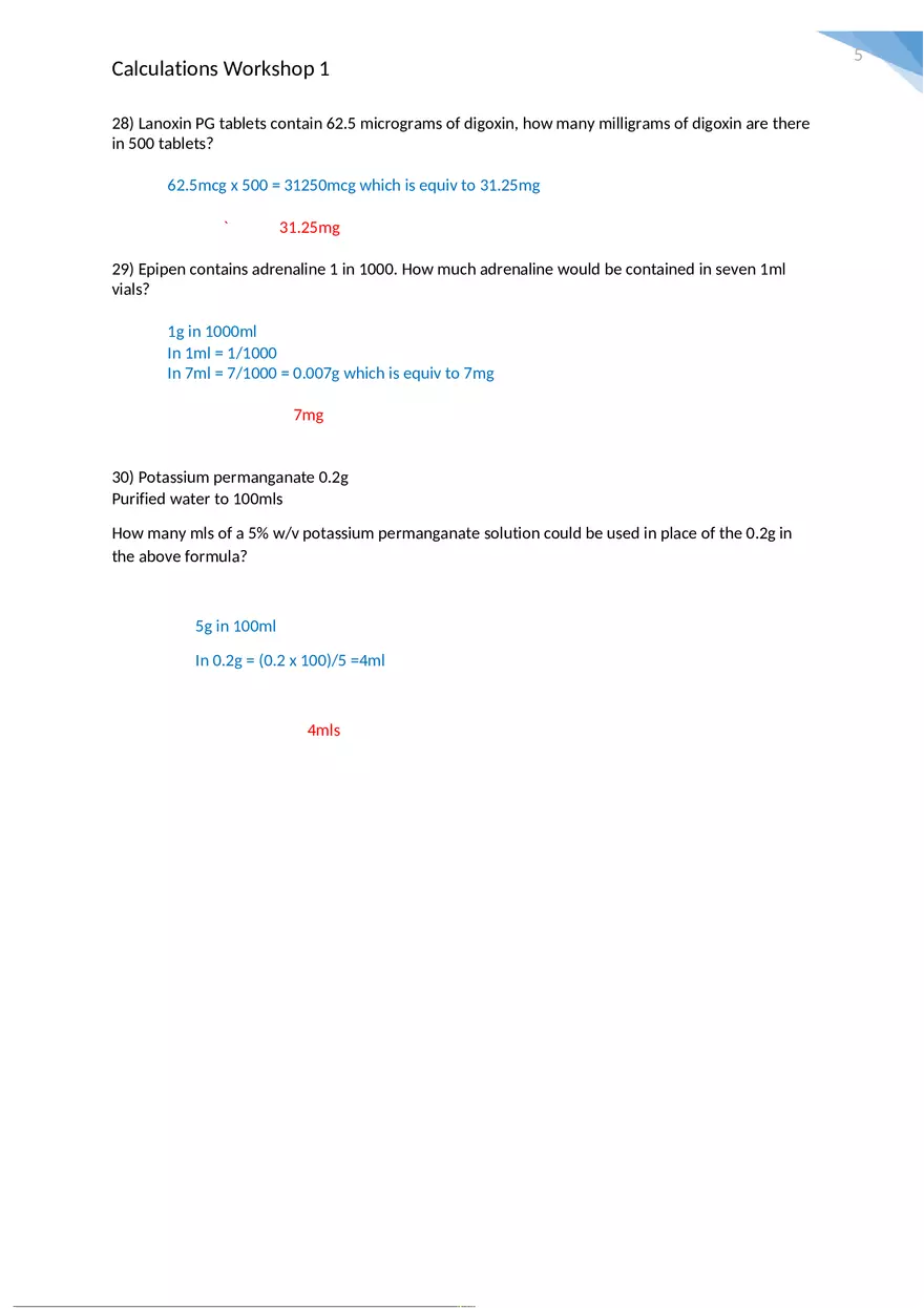 Calculations Workshop 1 Worked Answers - Page 7