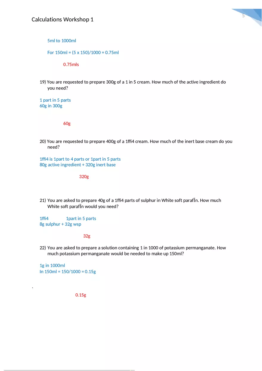Calculations Workshop 1 Worked Answers - Page 5