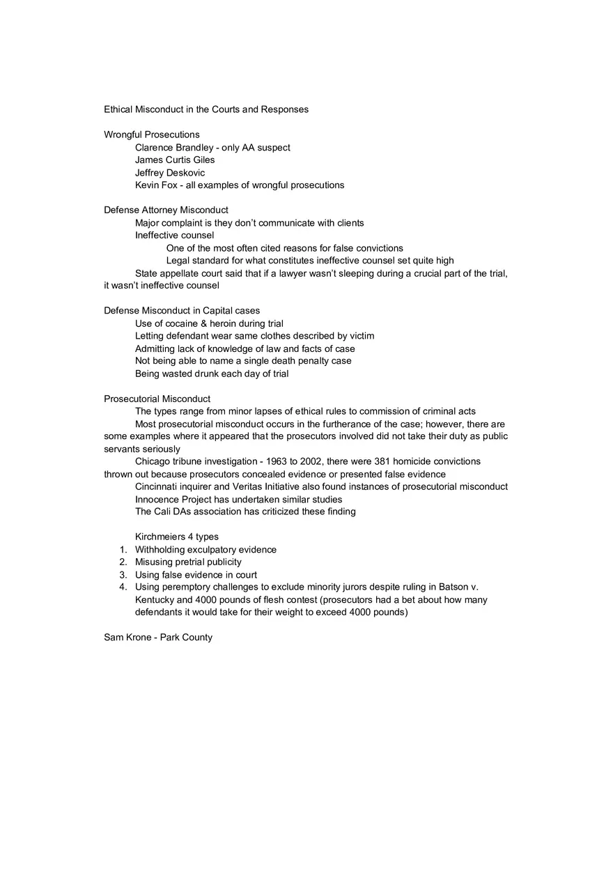 Ethical Misconduct in the Courts and Responses Notes - Page 1