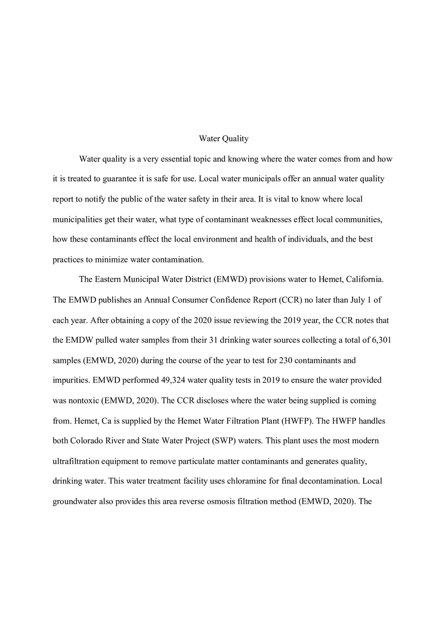 Water Quality Essay - Page 1