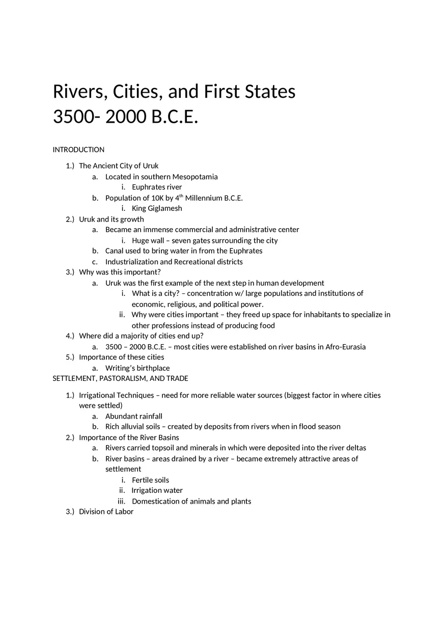 Rivers, Cities, and First States 3500- 2000 B.C.E. - Page 1