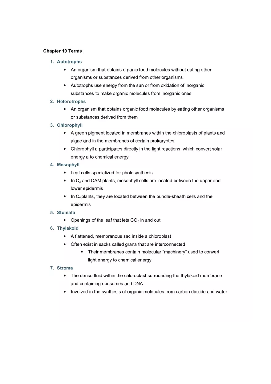 Study Guide Ch 10 (Photosynthesis) - Page 1