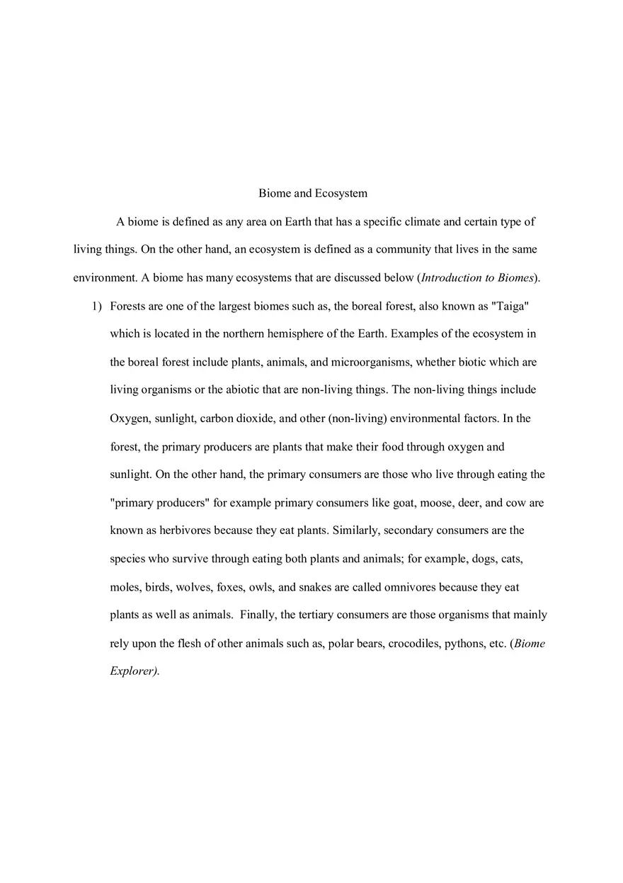 Biome and Ecosystem Essay - Page 1