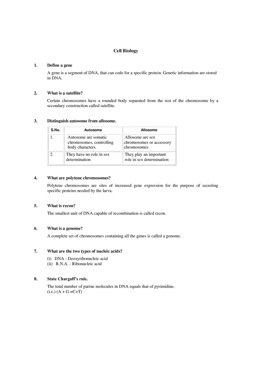 Biology Chapter 2 Cell Biology Questions and Answers - Page 1