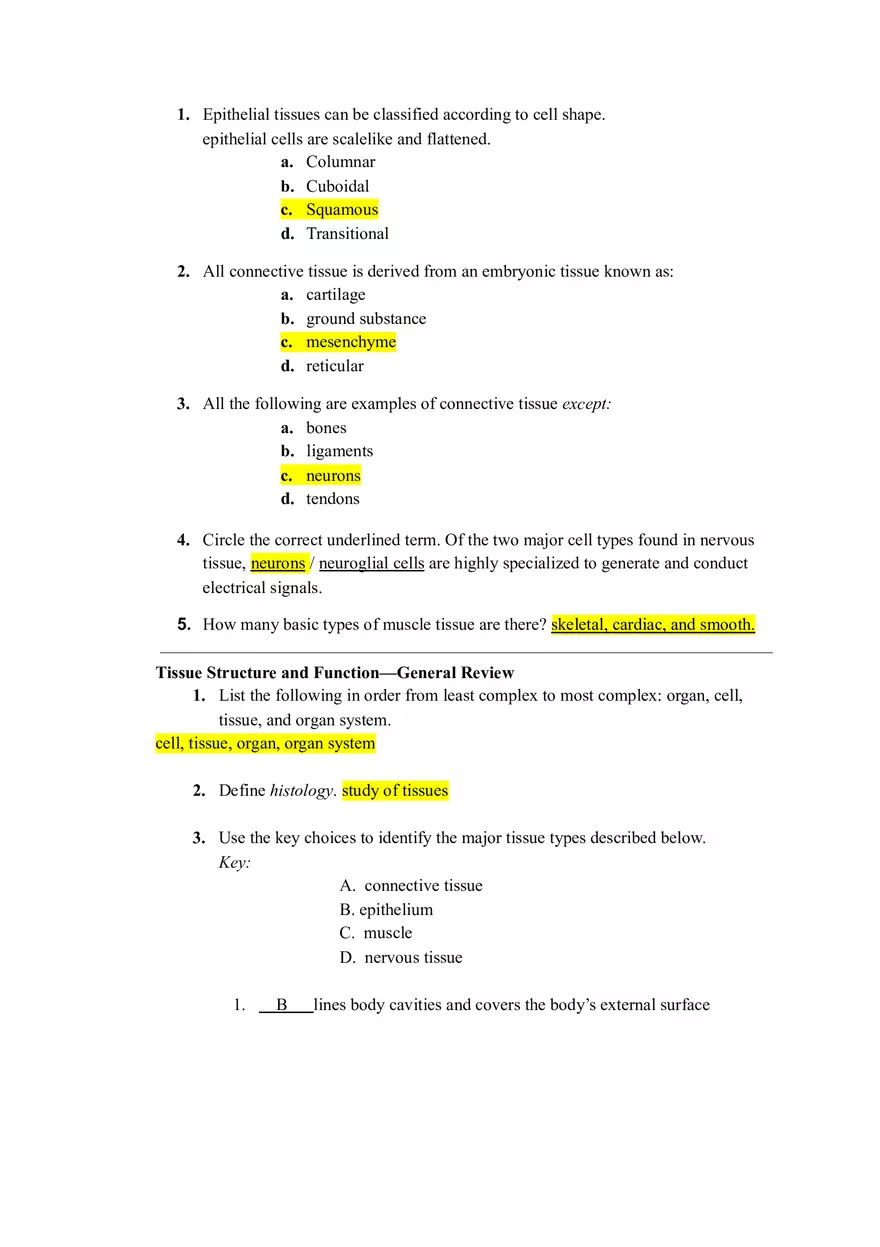 Lab- Classifying the Tissues Answers - Page 1