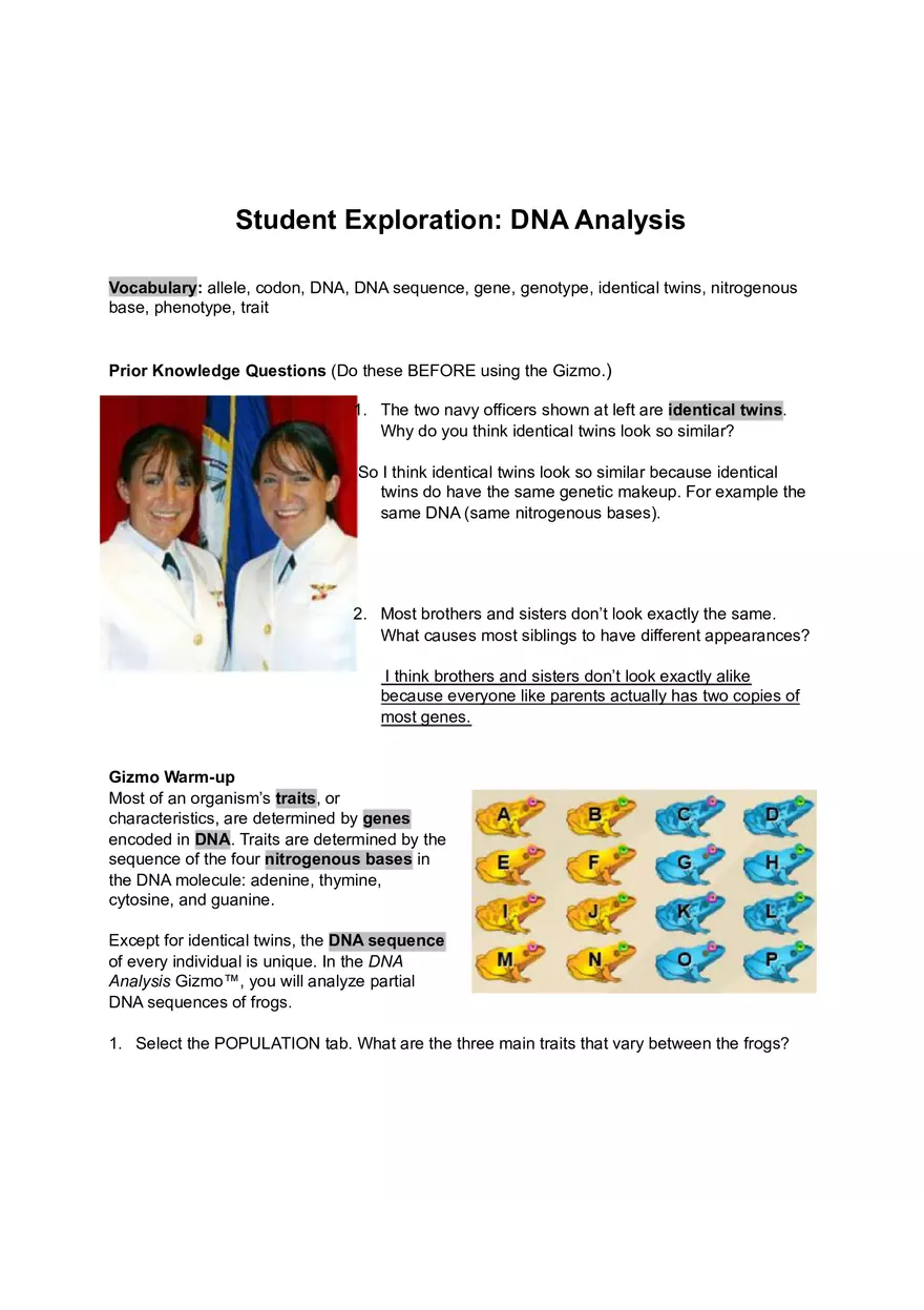 Copy of DNA Analysis Student Exploration Sheet - Page 1