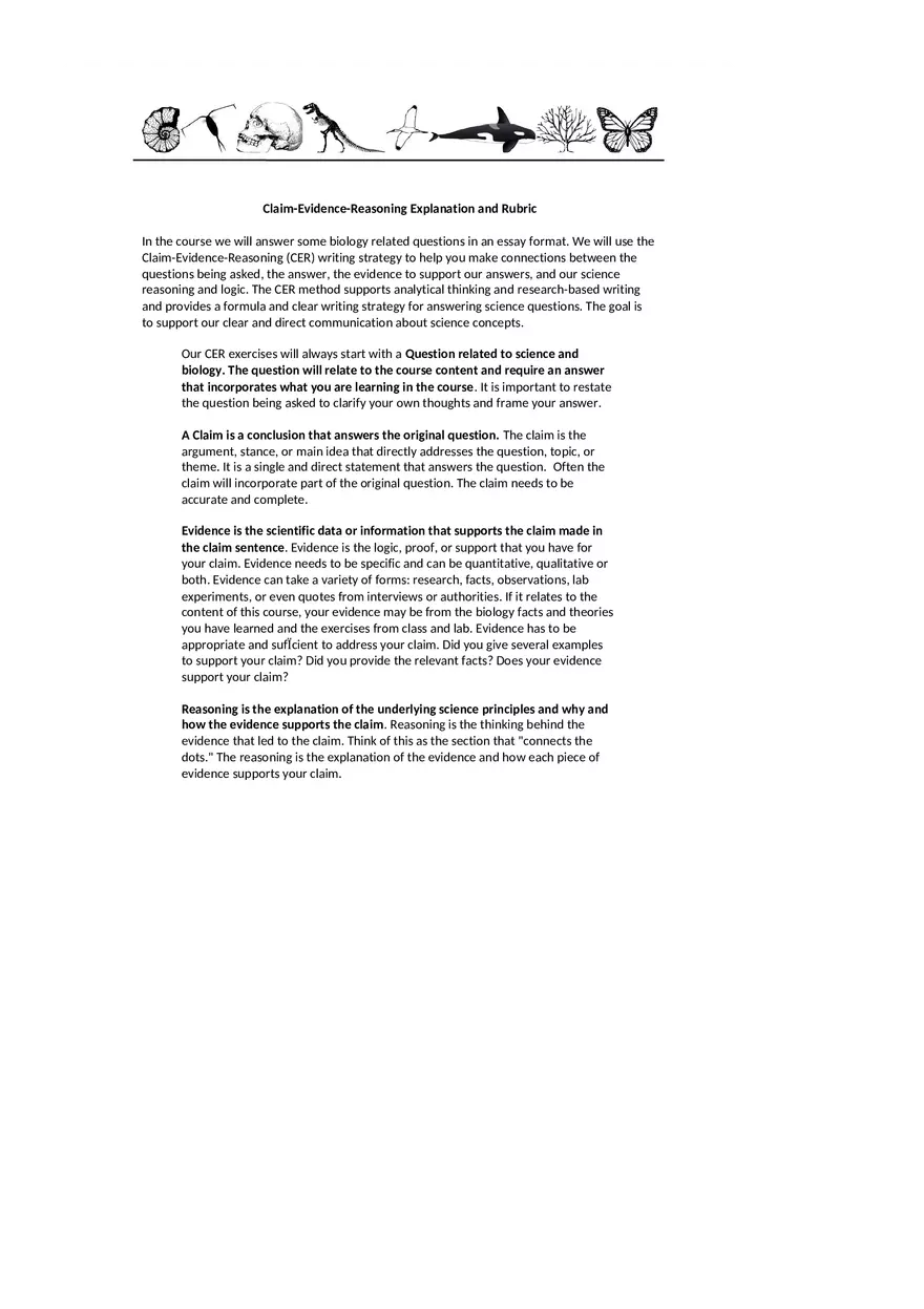 Claim-Evidence-Reasoning Explanation and Rubric (Assignment) - Page 1