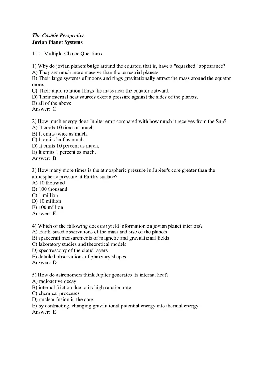 The Cosmic Perspective - Jovian Planet Systems Quiz Part 1 - Page 1