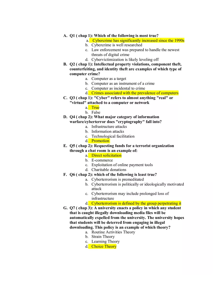 Cybercrime and Cyberterrorism Assessment Answers - Page 1