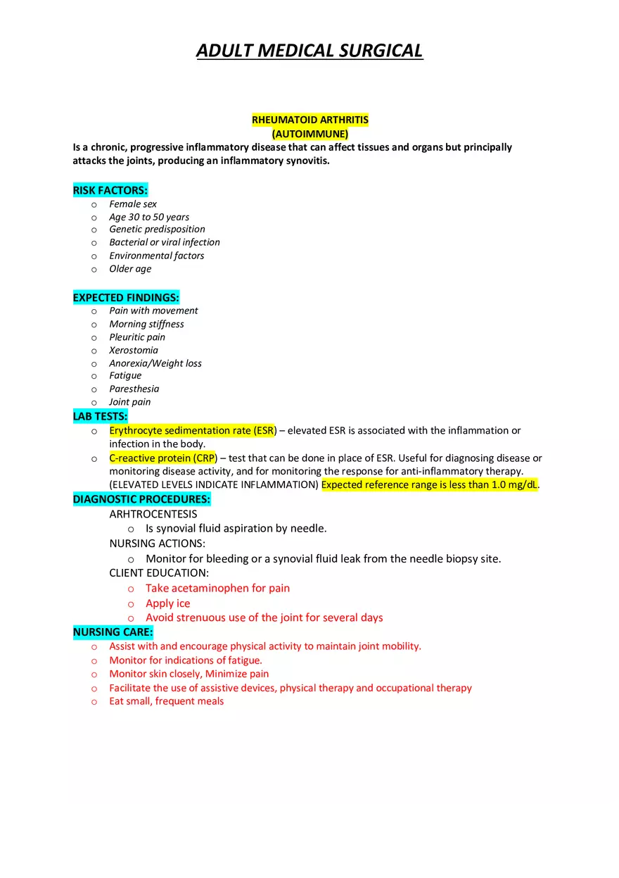 Adult Medical Surgical Notes For Nursing Part 2 - Page 10