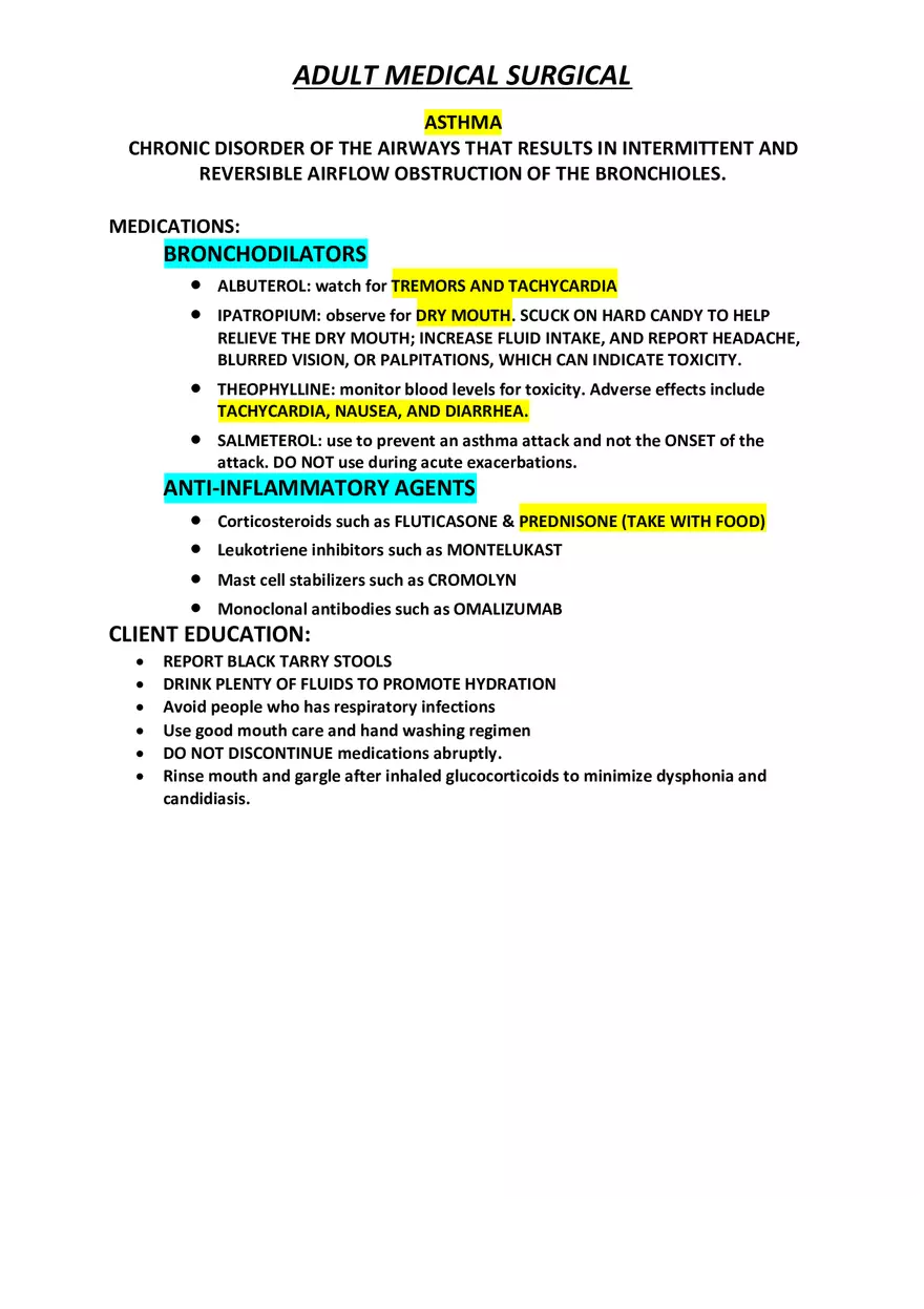 Adult Medical Surgical Notes For Nursing Part 2 - Page 1