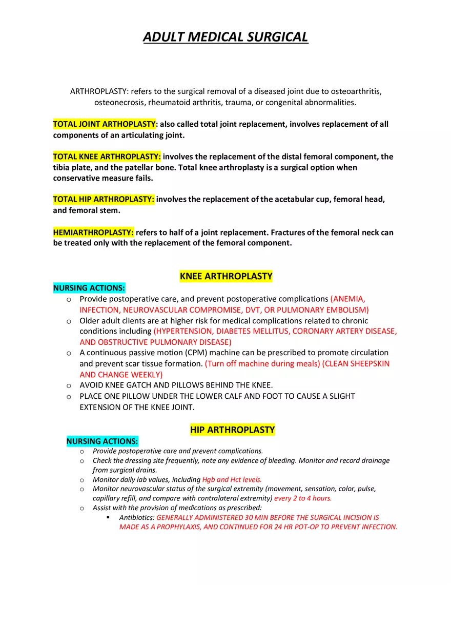 Adult Medical Surgical Notes For Nursing Part 3 - Page 1