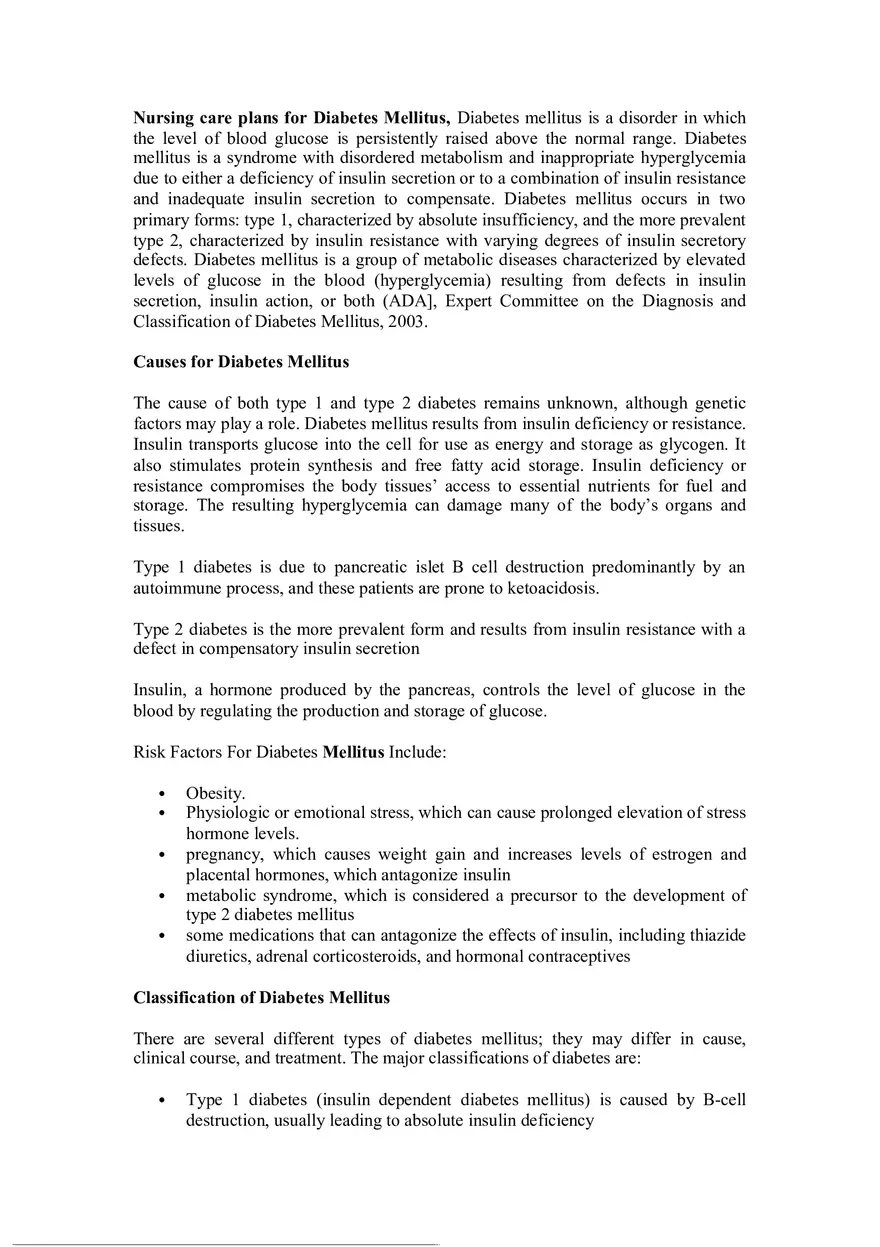 Nursing Care Plans for Diabetes Mellitus - Page 1