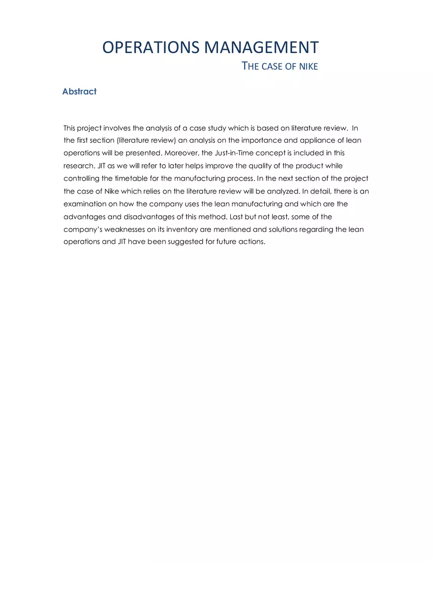 Operations Management - The Case Of Nike - Page 1