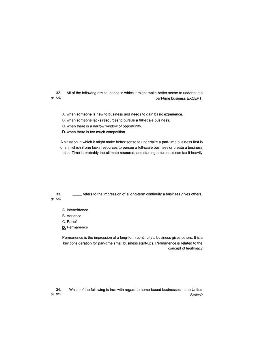 Small Business Its Opportunities and Rewards (Answer Key) Part 11 - Page 1