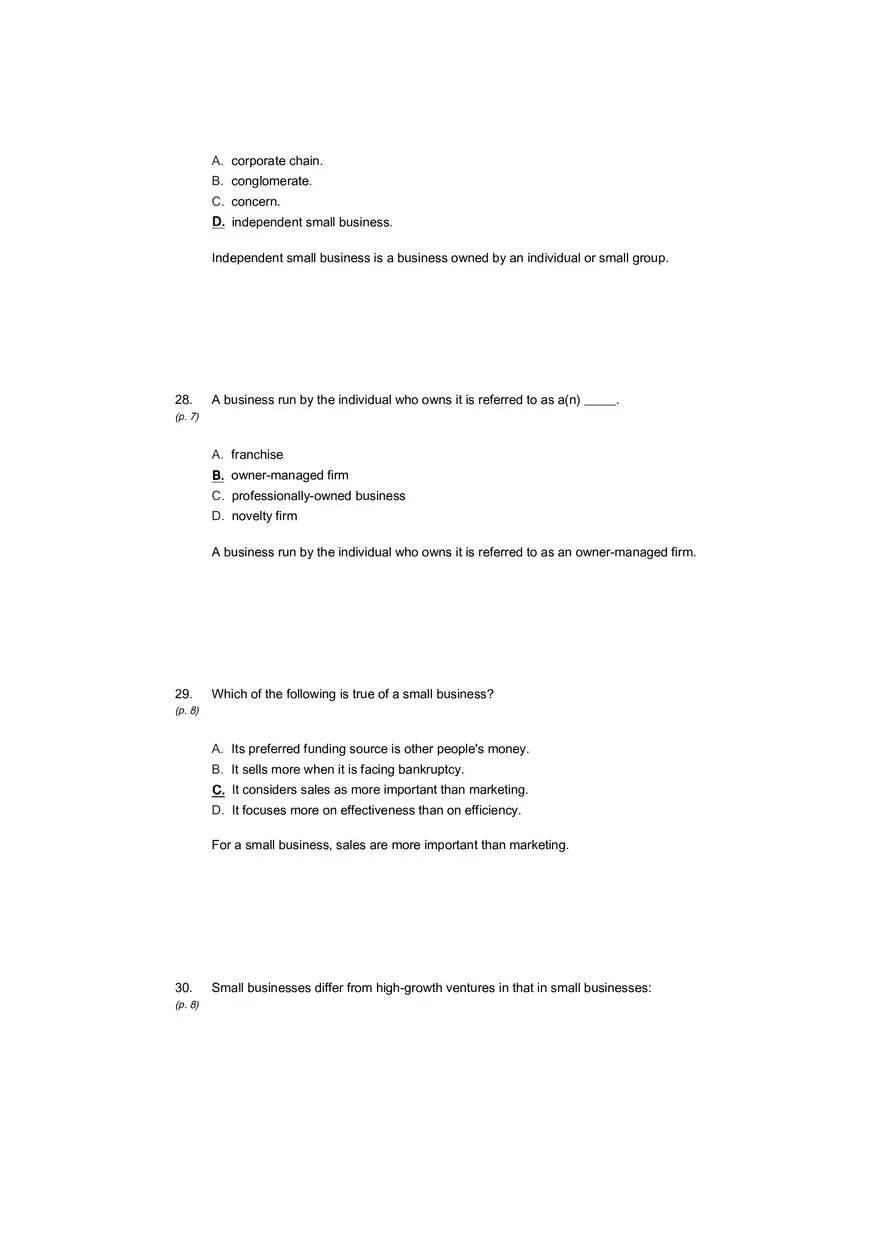 Small Business Its Opportunities and Rewards (Answer Key) Part 1 - Page 9