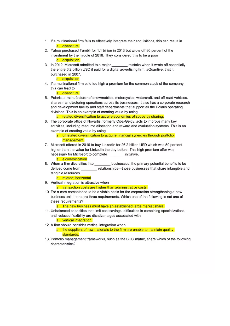Corporate Strategies and Acquisitions - Quiz - Page 1