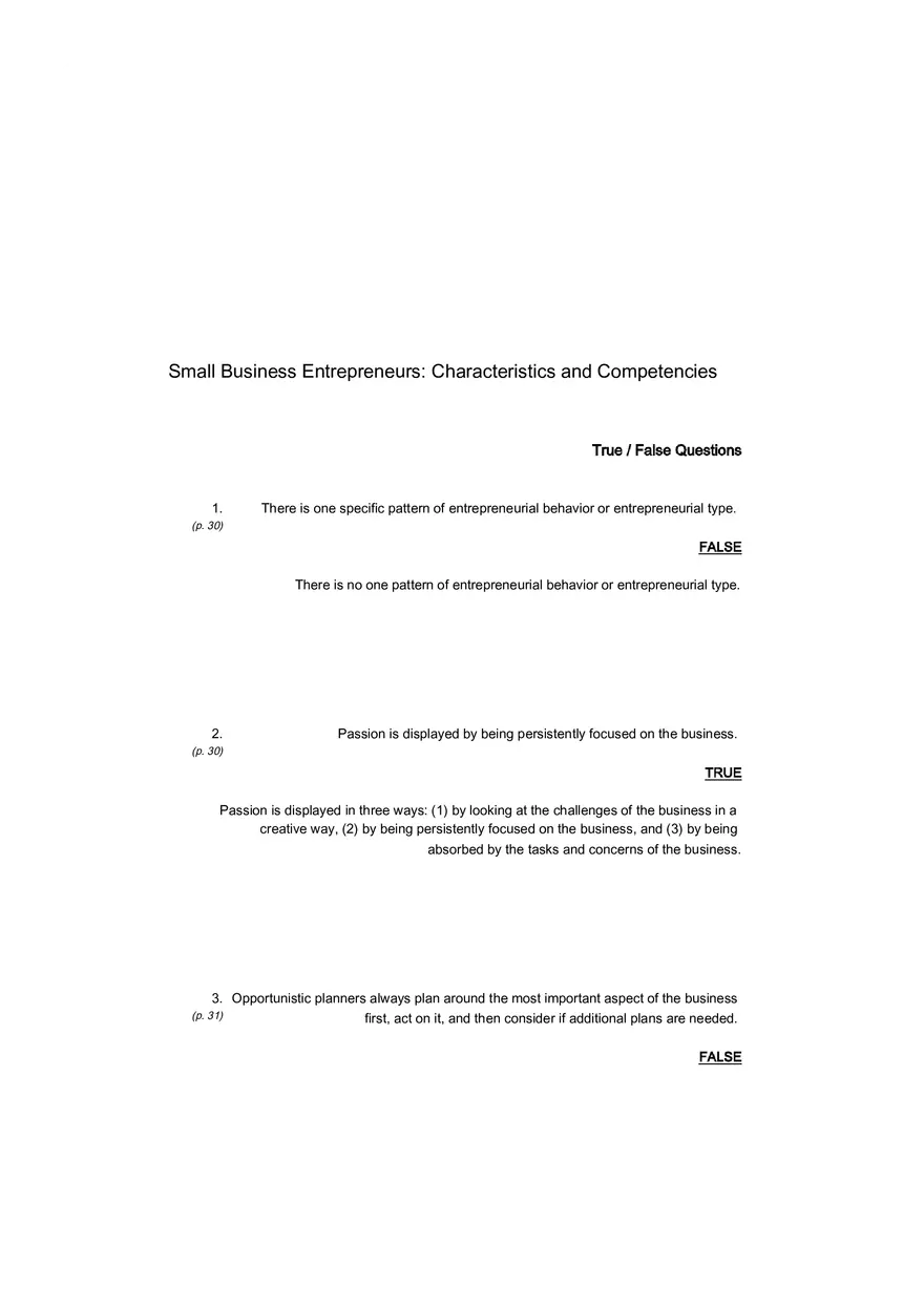 Small Business Its Opportunities and Rewards (Answer Key) Part 4 - Page 1