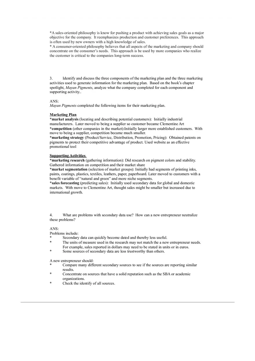 Small Business Management Study Questions - The Marketing Plan - Page 7