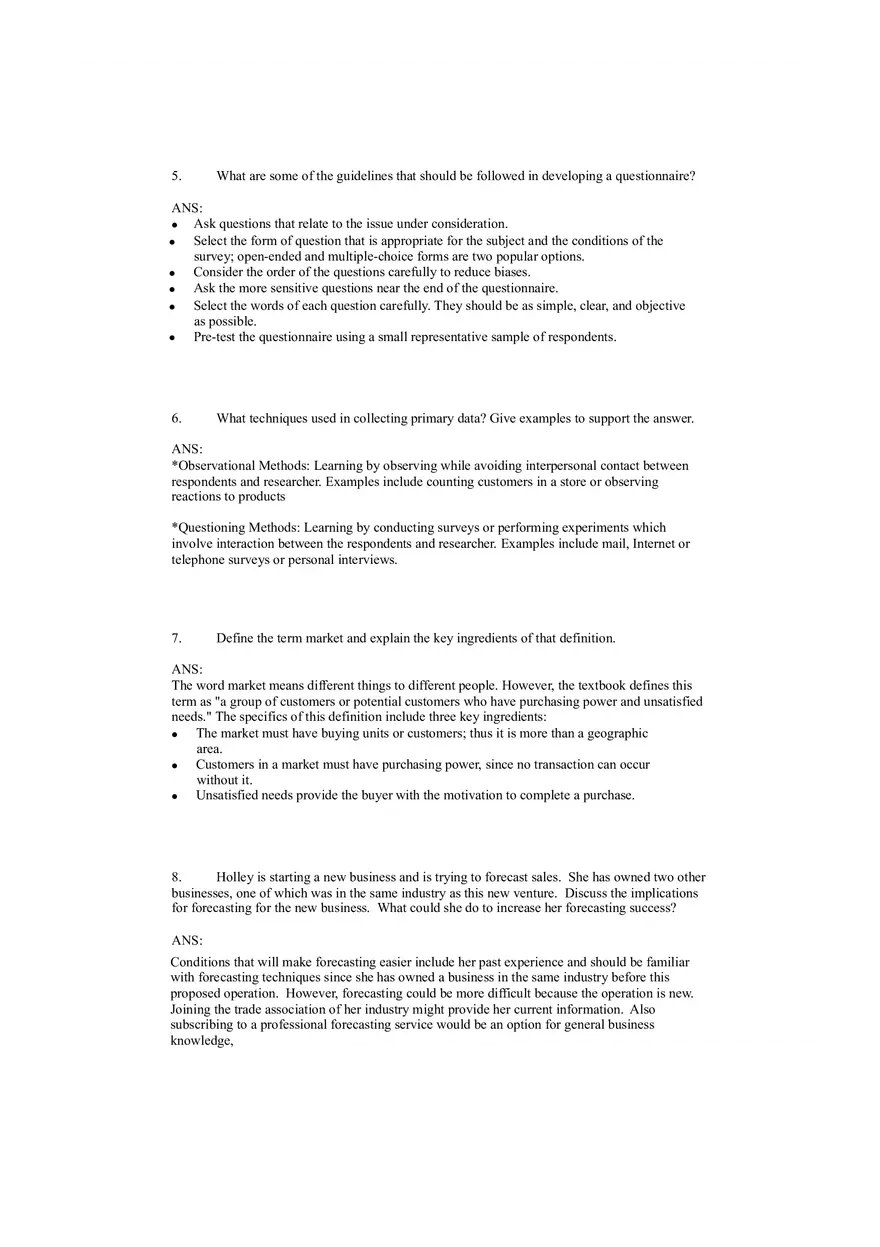 Small Business Management Study Questions - The Marketing Plan - Page 8