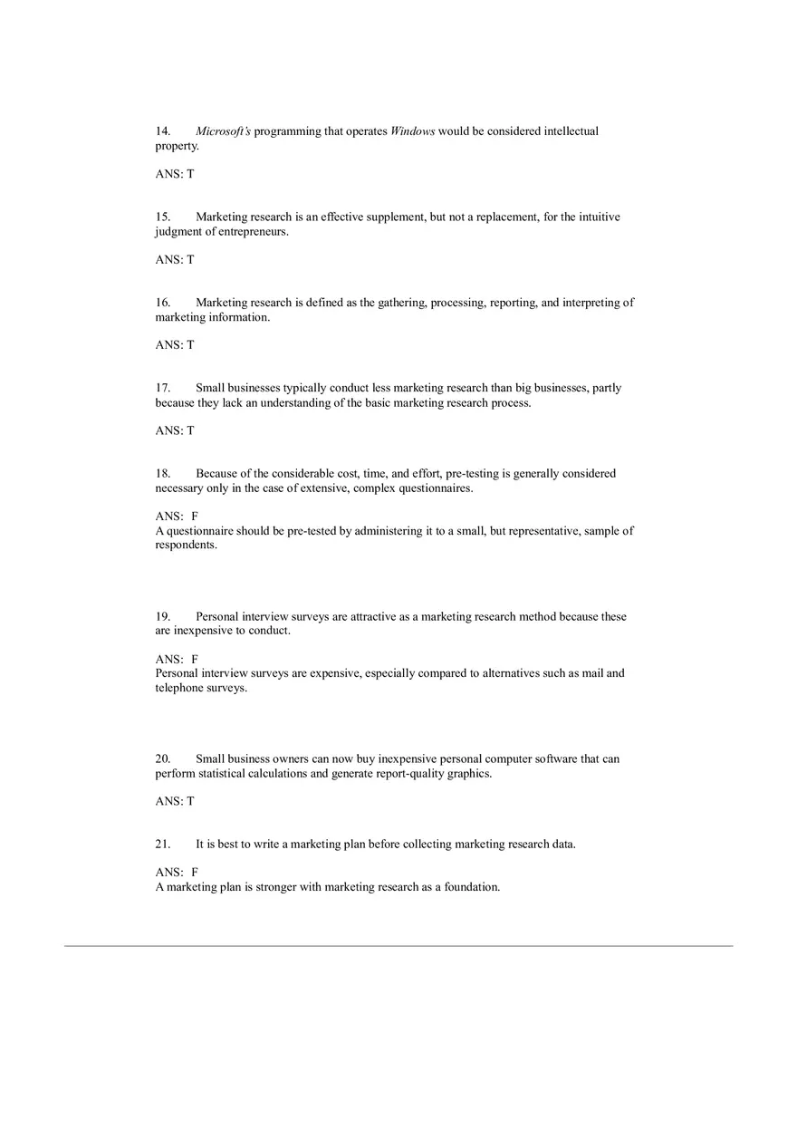 Small Business Management Study Questions - The Marketing Plan - Page 9