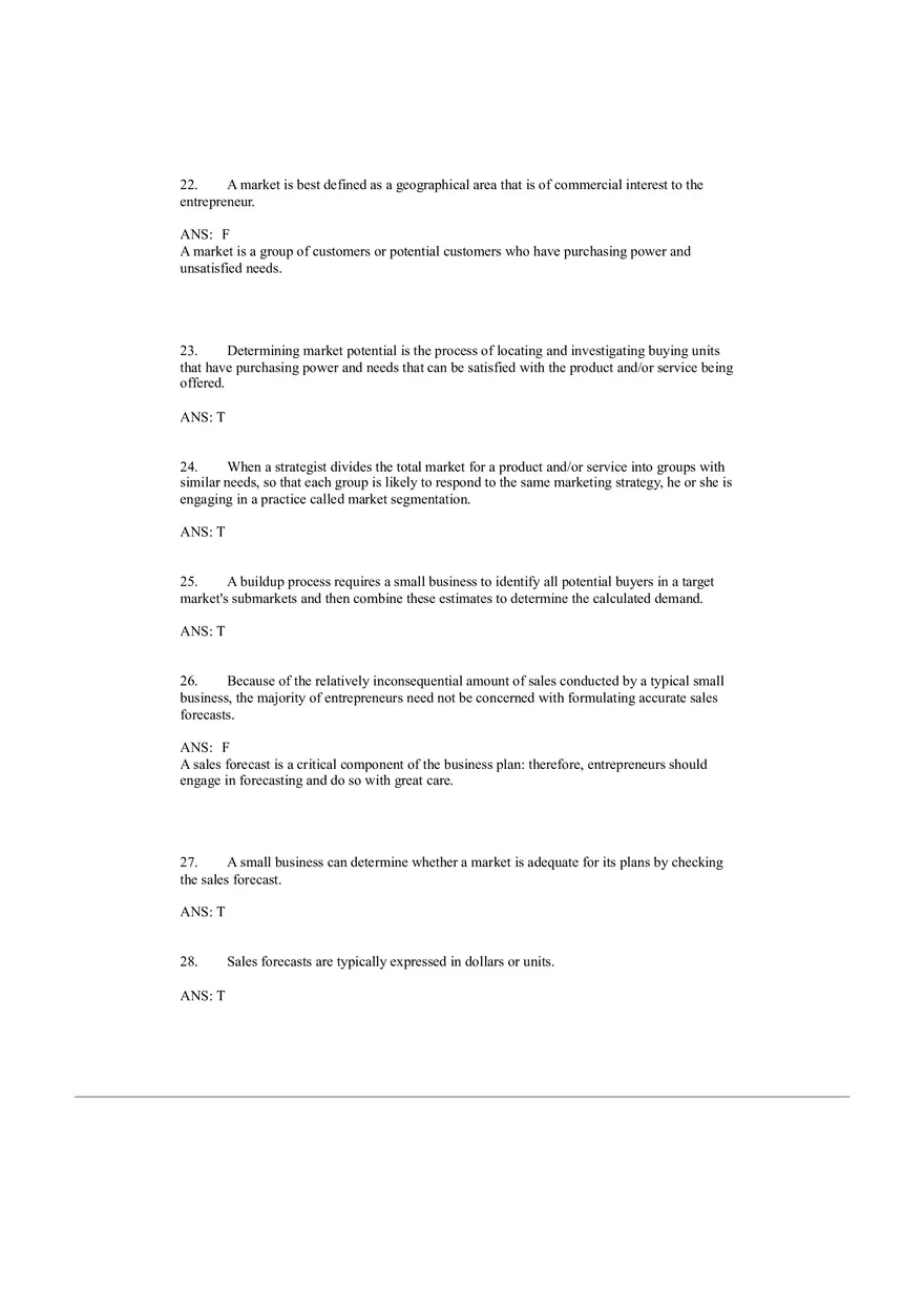 Small Business Management Study Questions - The Marketing Plan - Page 10
