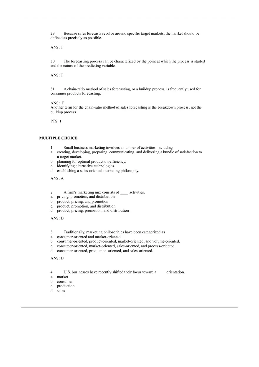 Small Business Management Study Questions - The Marketing Plan - Page 11