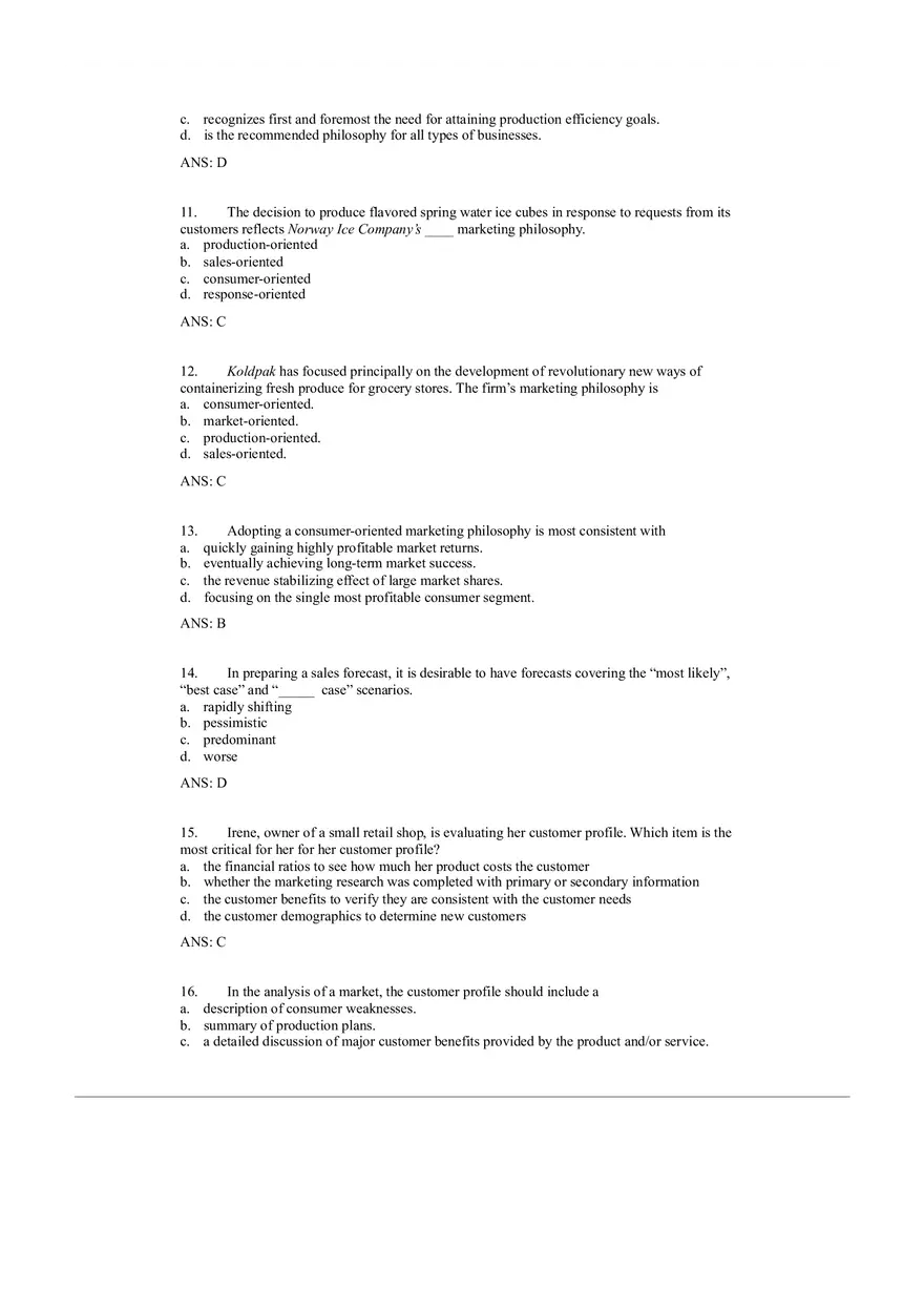 Small Business Management Study Questions - The Marketing Plan - Page 13