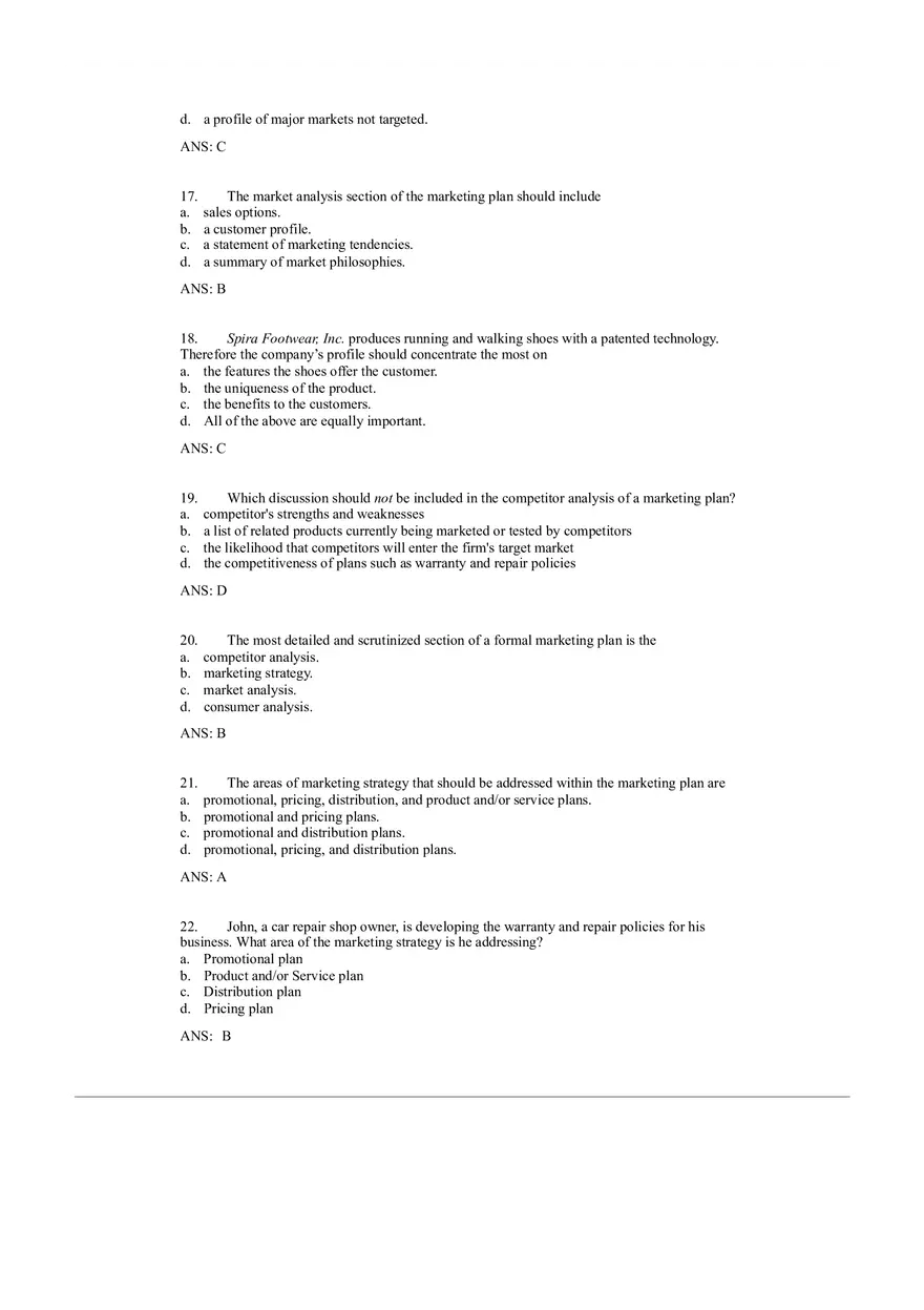 Small Business Management Study Questions - The Marketing Plan - Page 14