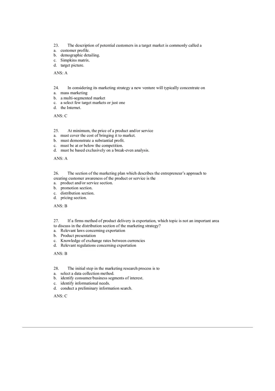 Small Business Management Study Questions - The Marketing Plan - Page 15