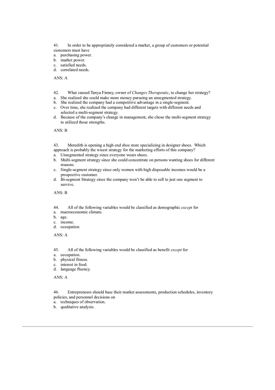 Small Business Management Study Questions - The Marketing Plan - Page 4
