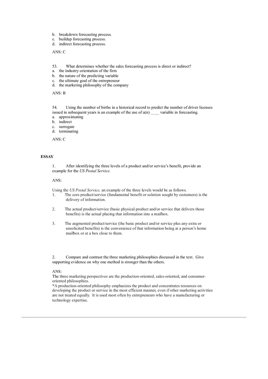 Small Business Management Study Questions - The Marketing Plan - Page 6