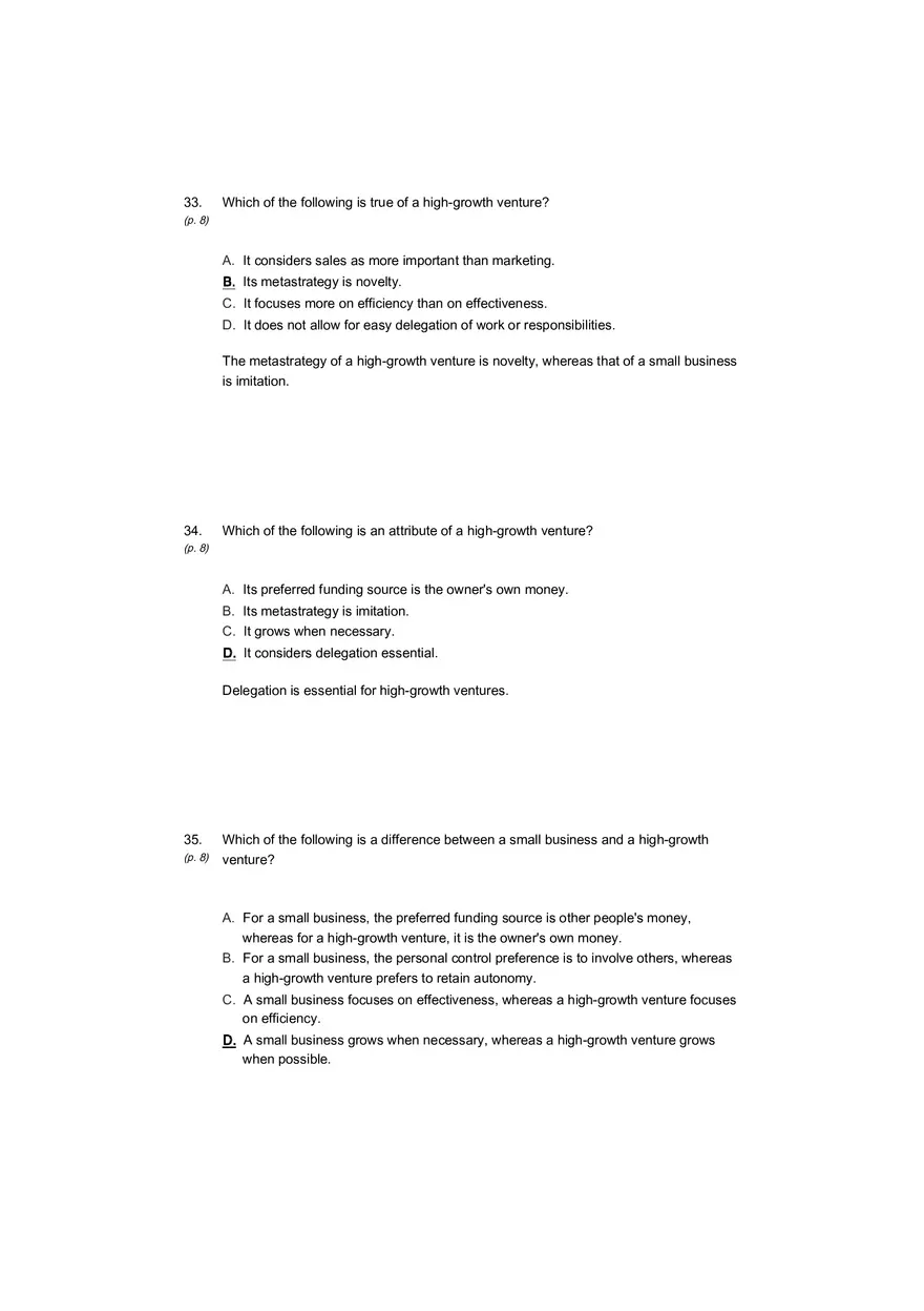 Small Business Its Opportunities and Rewards (Answer Key) Part 2 - Page 1