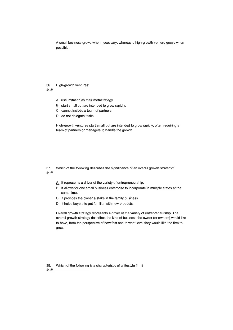 Small Business Its Opportunities and Rewards (Answer Key) Part 2 - Page 2