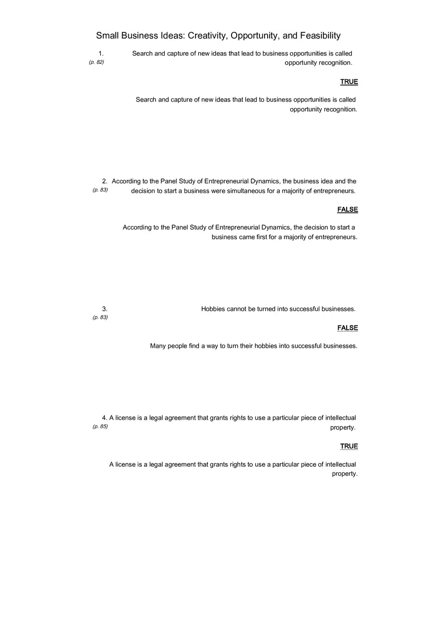 Small Business Its Opportunities and Rewards (Answer Key) Part 7 - Page 1