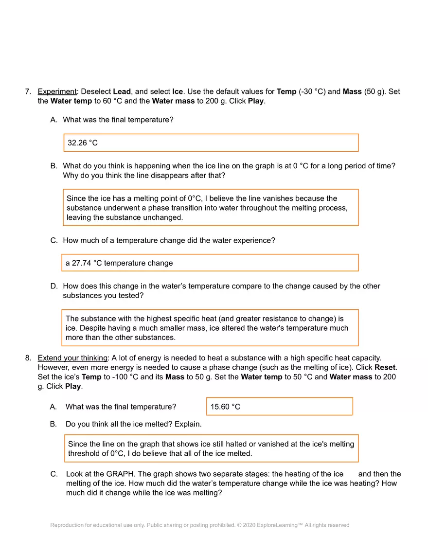 Student Exploration: Calorimetry Lab - Page 7