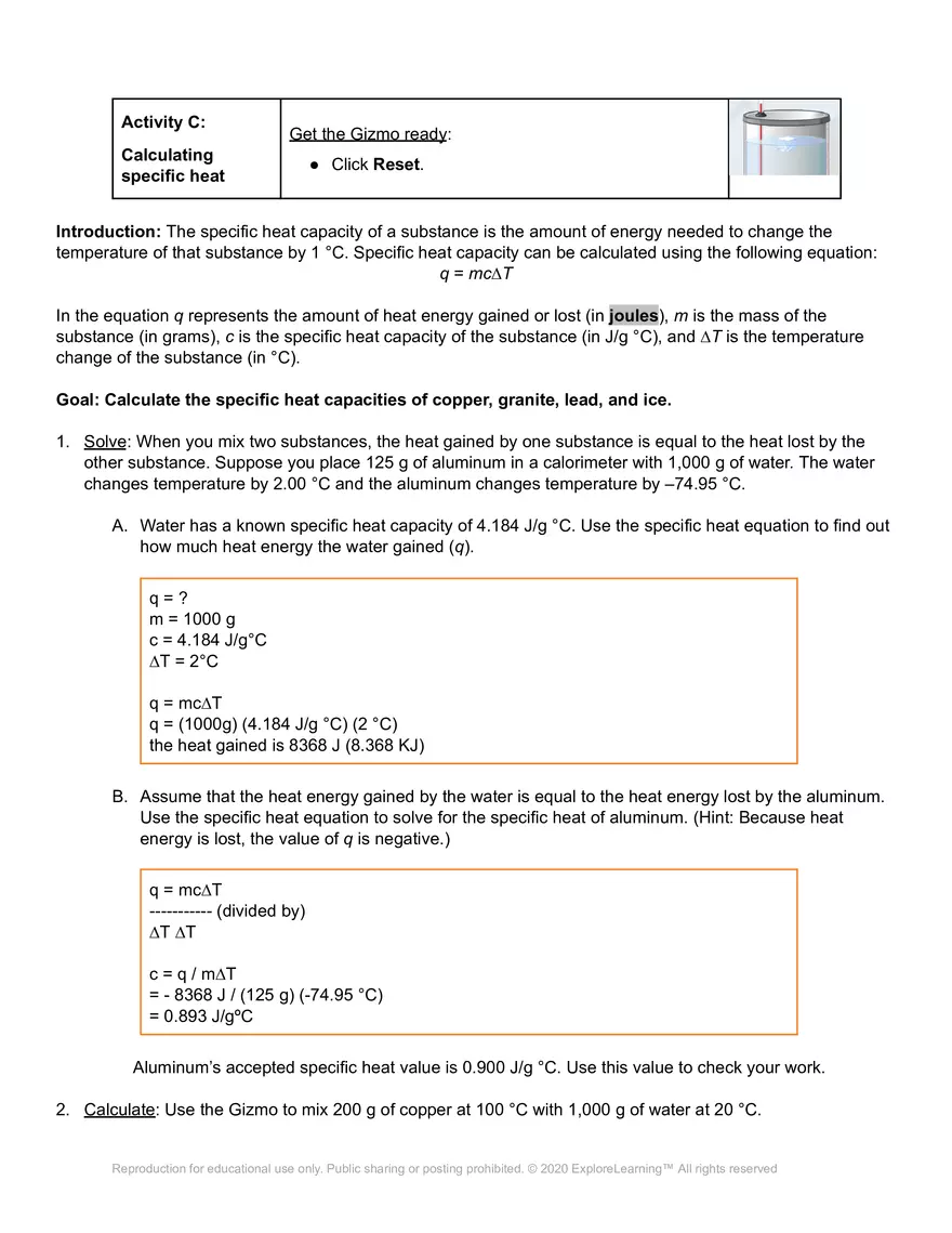 Student Exploration: Calorimetry Lab - Page 9