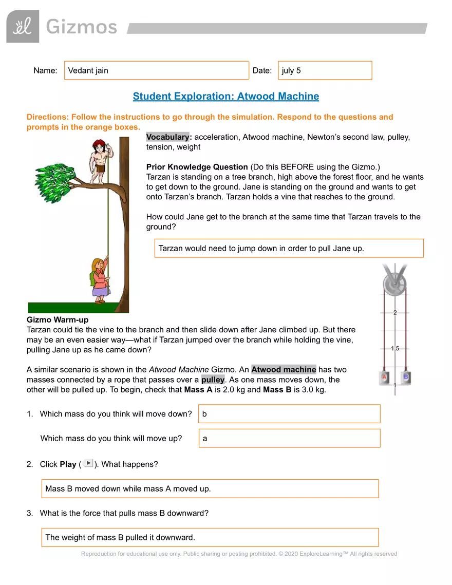Student Exploration: Atwood Machine - Page 1
