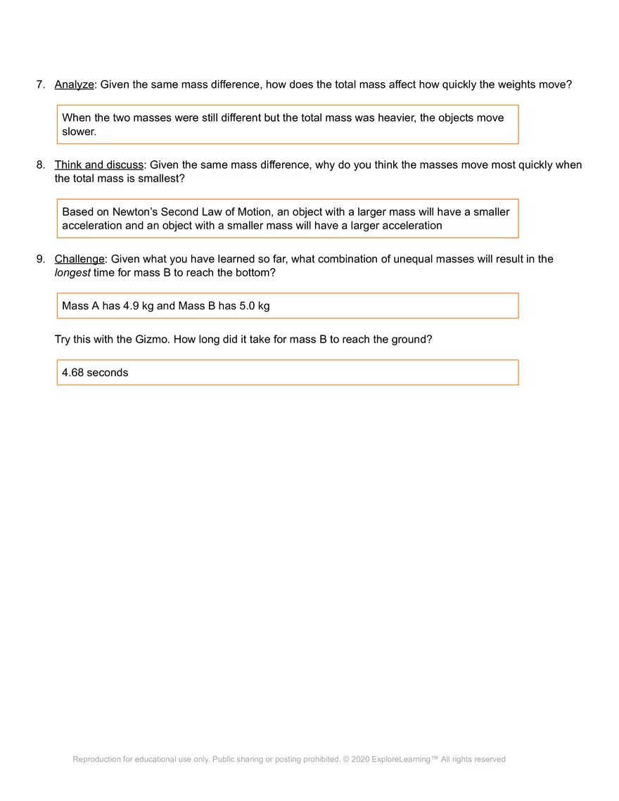 Student Exploration: Atwood Machine - Page 3