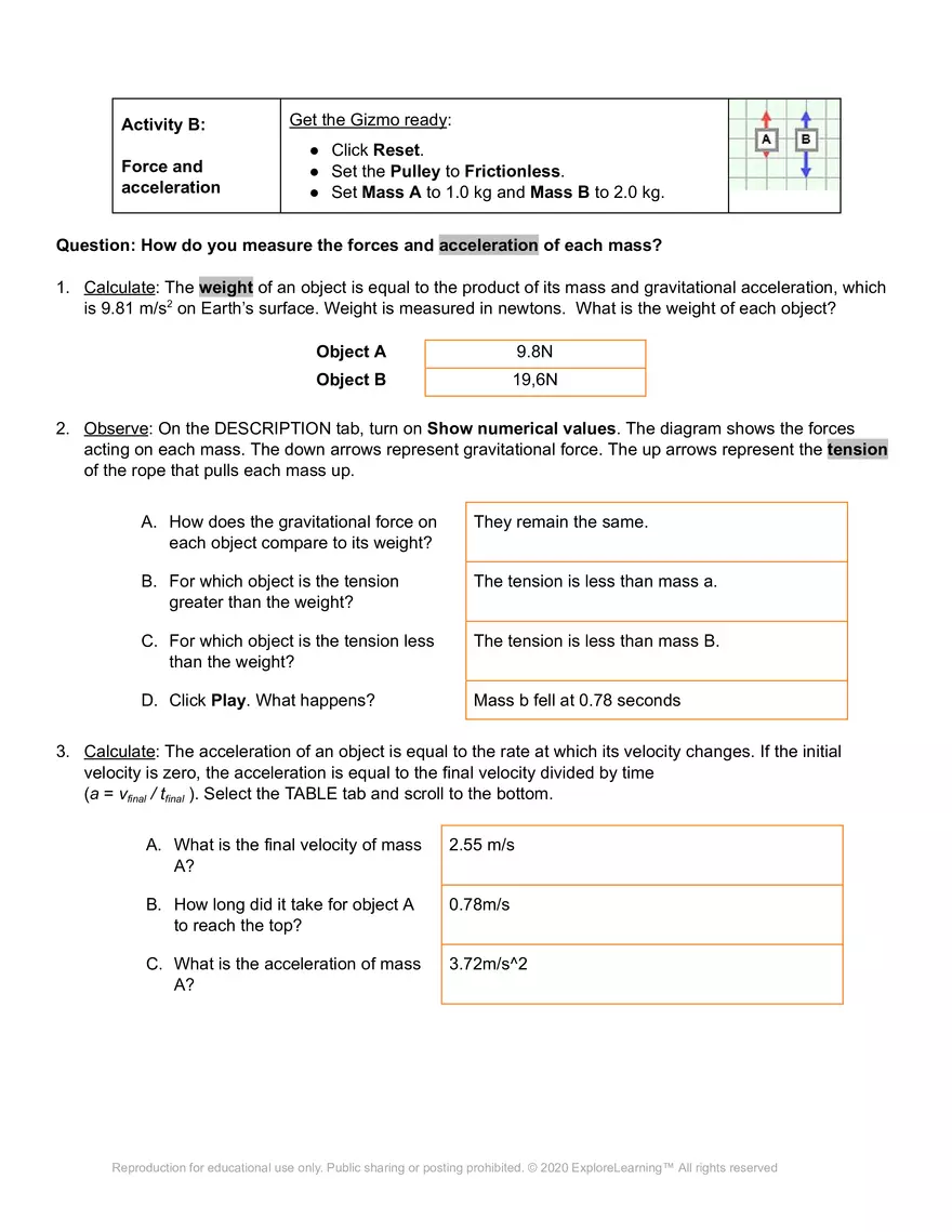 Student Exploration: Atwood Machine - Page 4