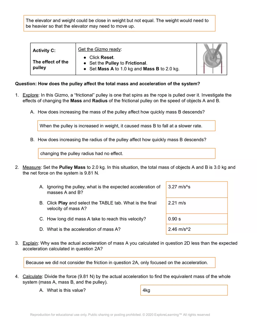 Student Exploration: Atwood Machine - Page 6