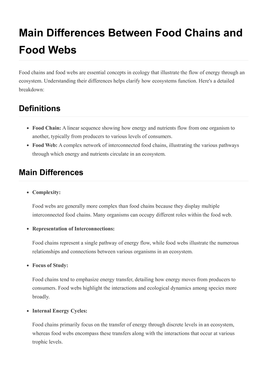 Main Differences Between Food Chains and Food Webs - Page 1